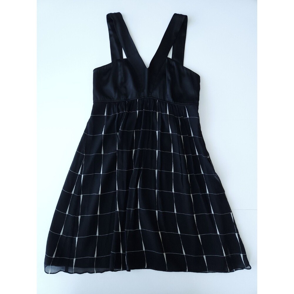 Express Vintage Y2K 2007 Black Silk Empire Waist Dress Plaid Whimsygoth Mini - S